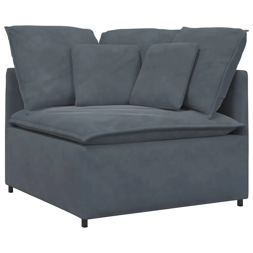 Modular Sofa Velvet Grey Four Sections with Footstool