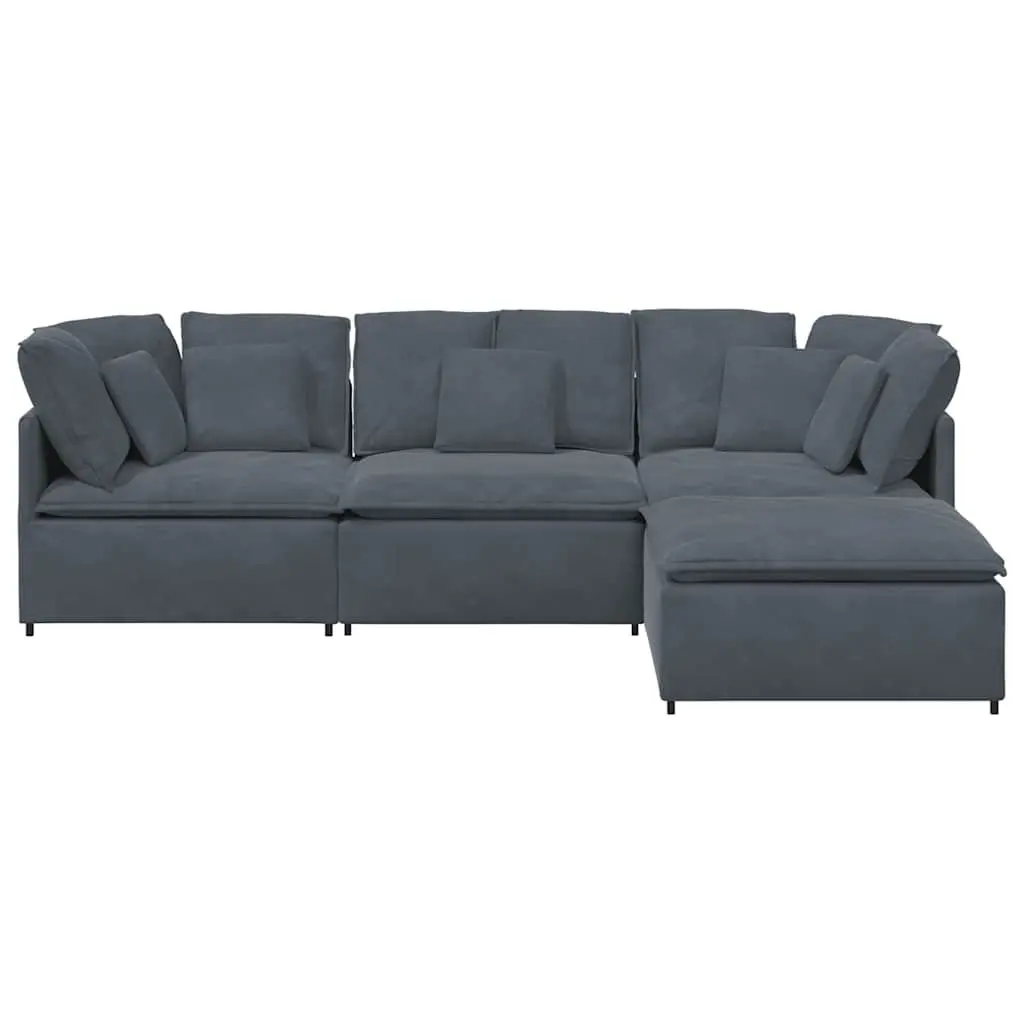 Modular Sofa Velvet Grey Four Sections with Footstool