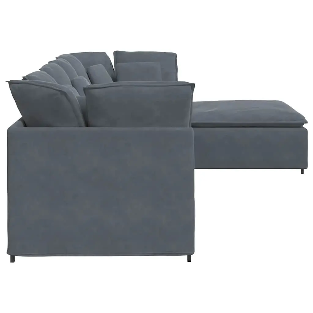 Modular Sofa Velvet Grey Four Sections with Footstool
