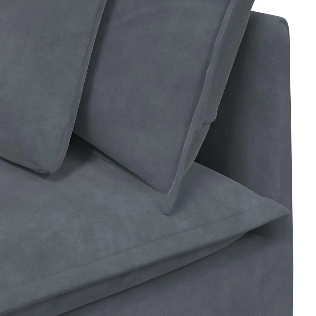 Modular Sofa Velvet Grey Four Sections with Footstool