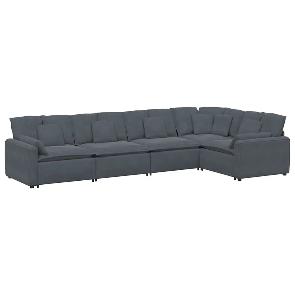 Modular Sofa Grey Velvet Five Sections