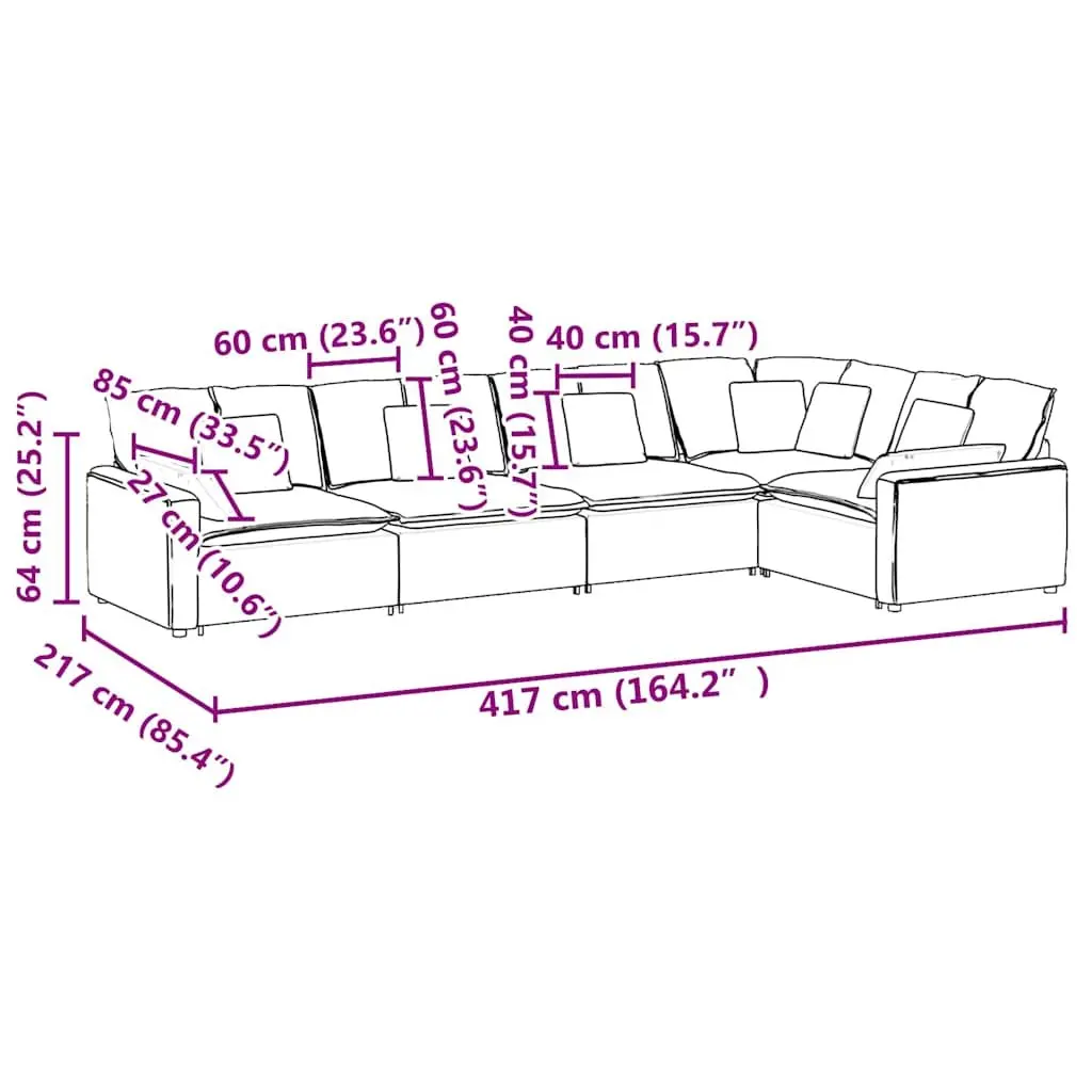 Modular Sofa Grey Velvet Five Sections