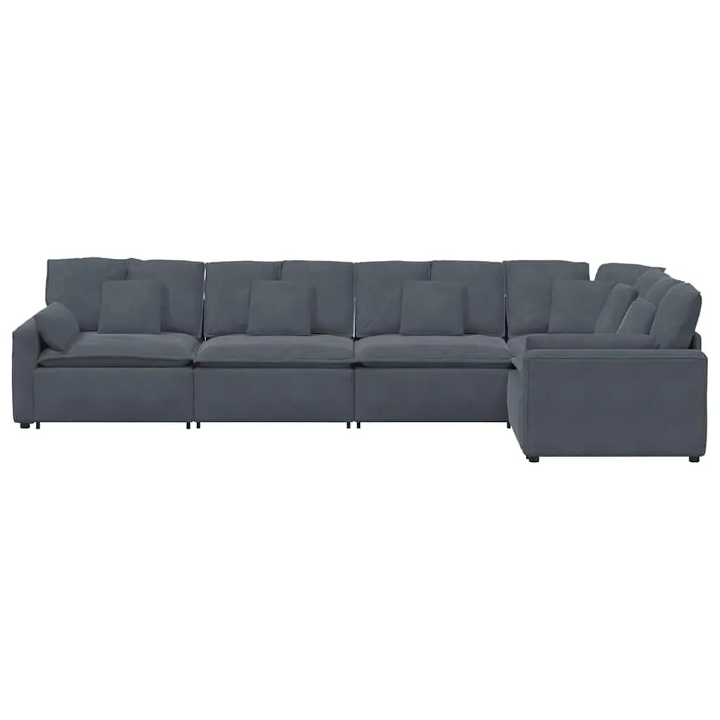 Modular Sofa Grey Velvet Five Sections