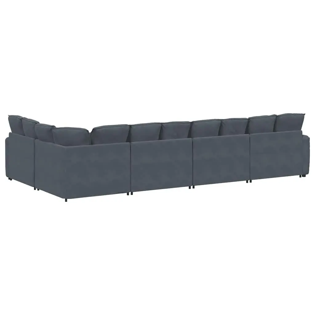 Modular Sofa Grey Velvet Five Sections