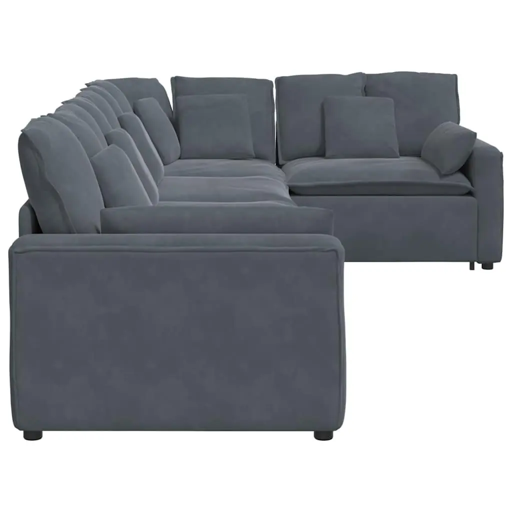 Modular Sofa Grey Velvet Five Sections
