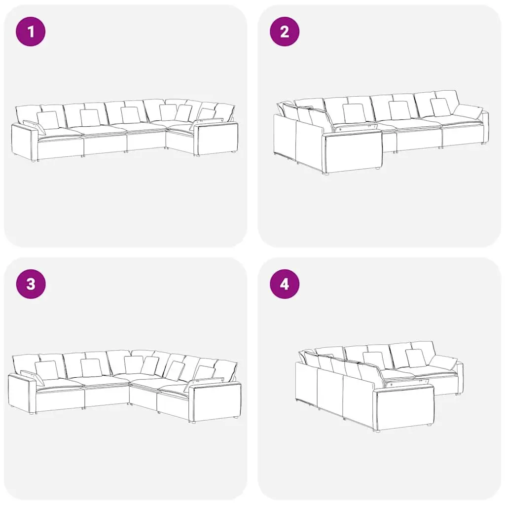 Modular Sofa Grey Velvet Five Sections