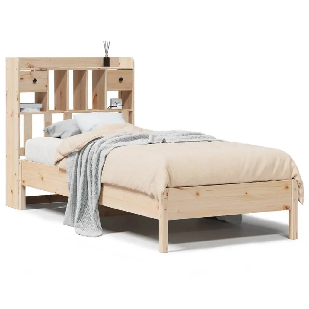 Solid Pine Wood Bookcase Bed Frame 90x190cm