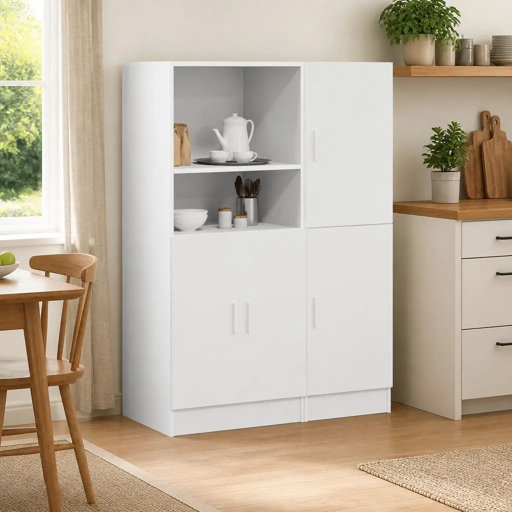2 Piece White Kitchen Cabinet Set for Storage