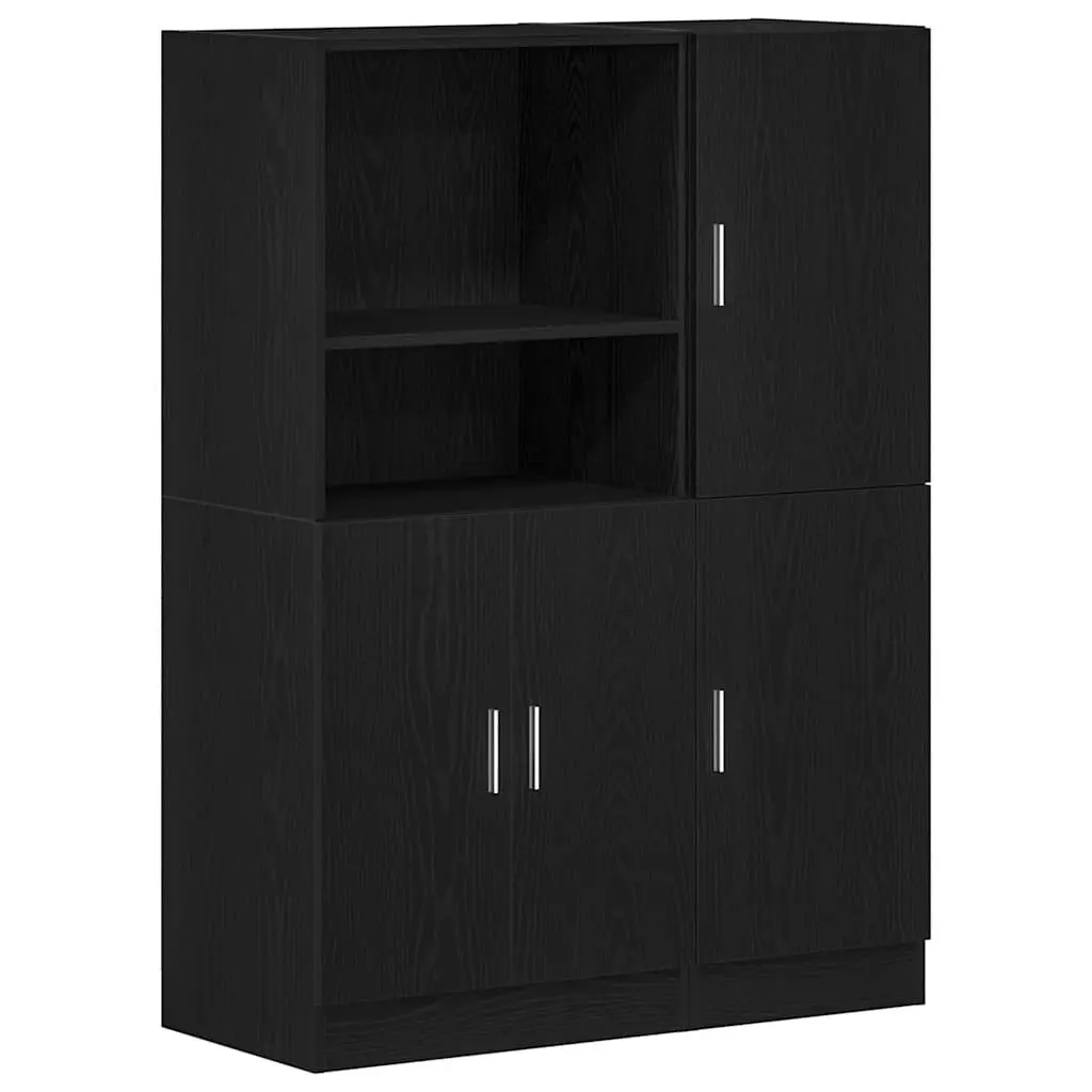 2 Piece Kitchen Cabinet Set Black Wall Mounted Storage Shelves Cupboard Unit