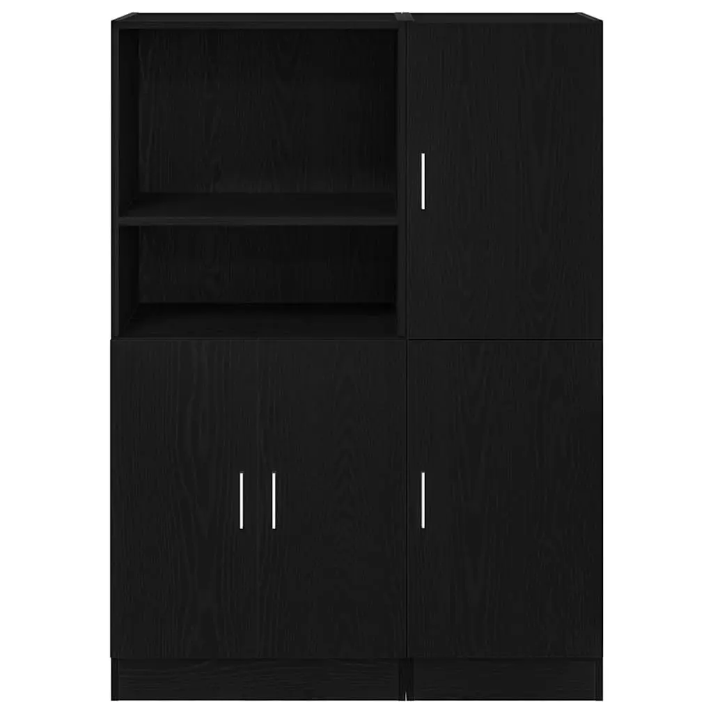 2 Piece Kitchen Cabinet Set Black Wall Mounted Storage Shelves Cupboard Unit