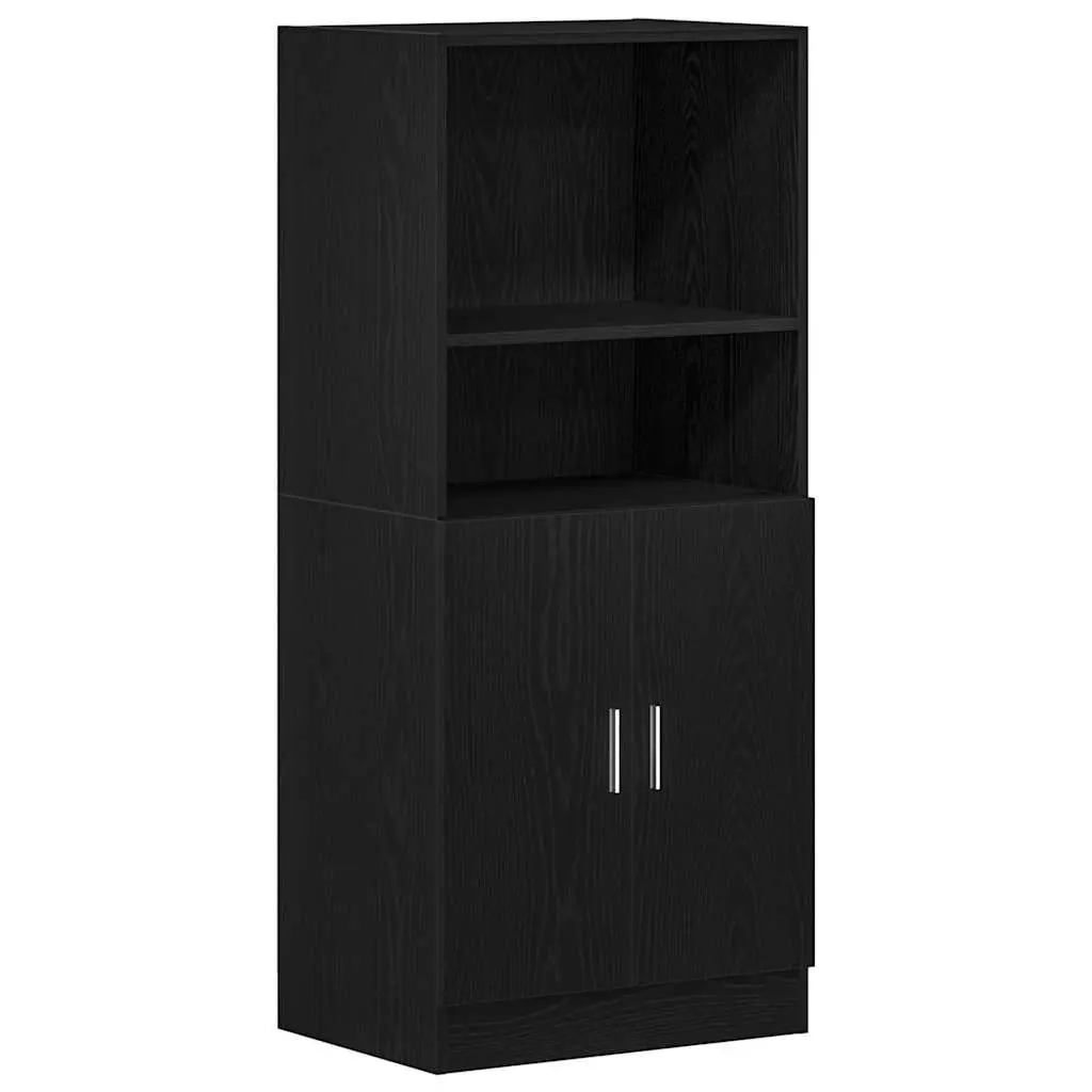 2 Piece Kitchen Cabinet Set Black Wall Mounted Storage Shelves Cupboard Unit