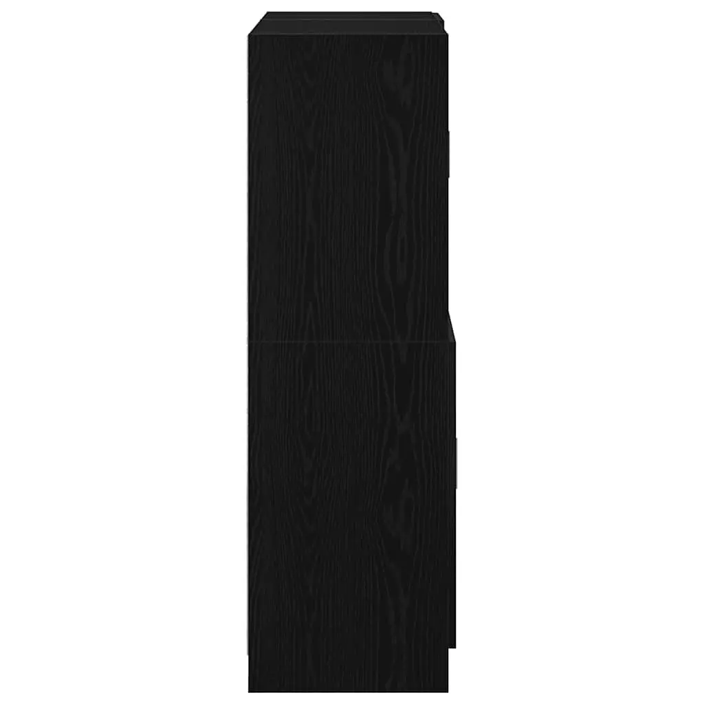 2 Piece Kitchen Cabinet Set Black Wall Mounted Storage Shelves Cupboard Unit