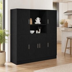 Durable 3 Piece Black Kitchen Cabinet Set with Shelves