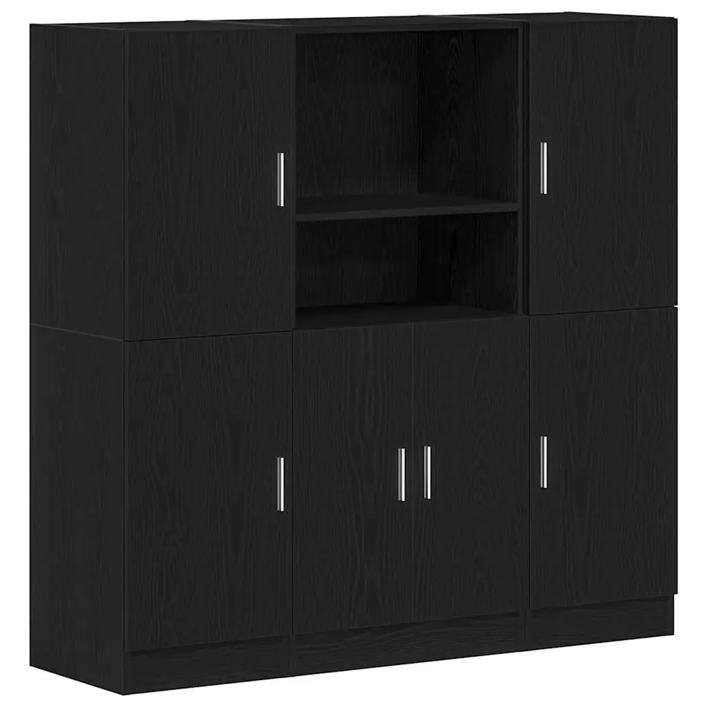 3 Piece Black Kitchen Cabinet Set with Shelves