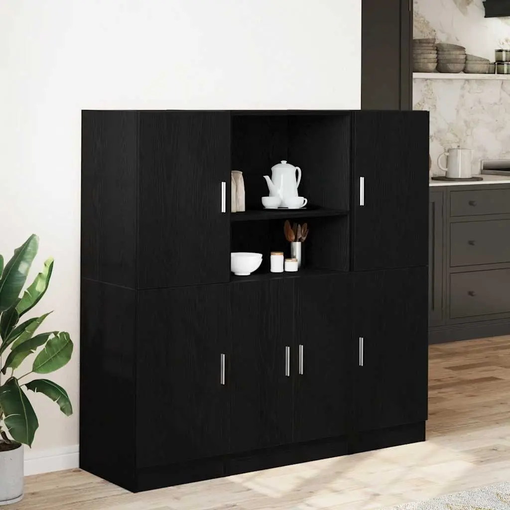 3 Piece Black Kitchen Cabinet Set with Shelves