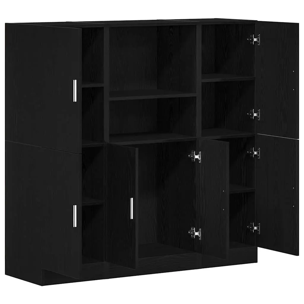 3 Piece Black Kitchen Cabinet Set with Shelves