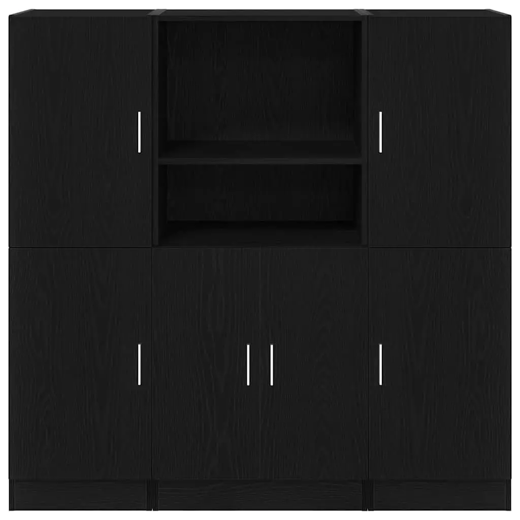 3 Piece Black Kitchen Cabinet Set with Shelves