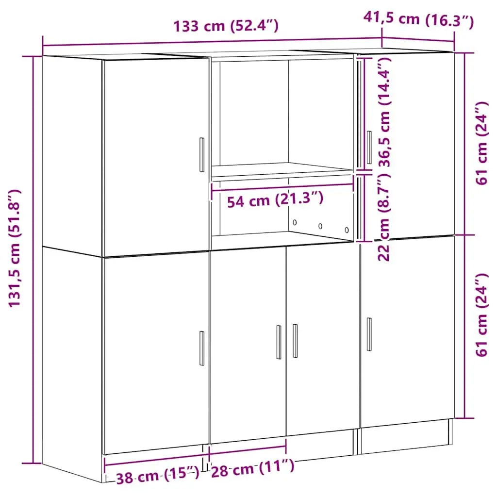 3-Piece Brown Kitchen Cabinet Set with Moisture-Resistant Wood