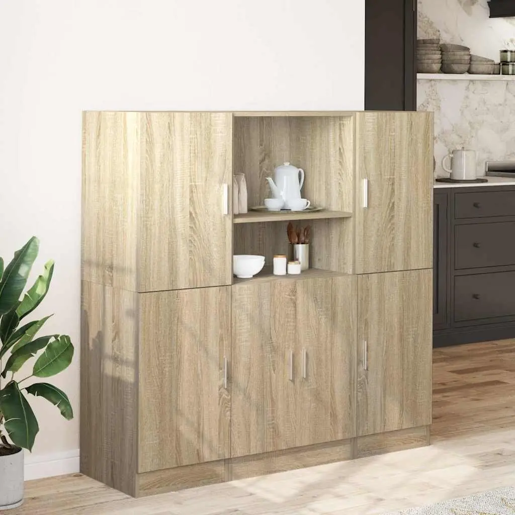 3-Piece Brown Kitchen Cabinet Set with Moisture-Resistant Wood