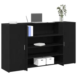 Black Oak Reception Desk with Counter and Storage 180x50x103.5cm
