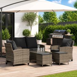 Durable 6-Piece Grey Garden Sofa Set with Cushions
