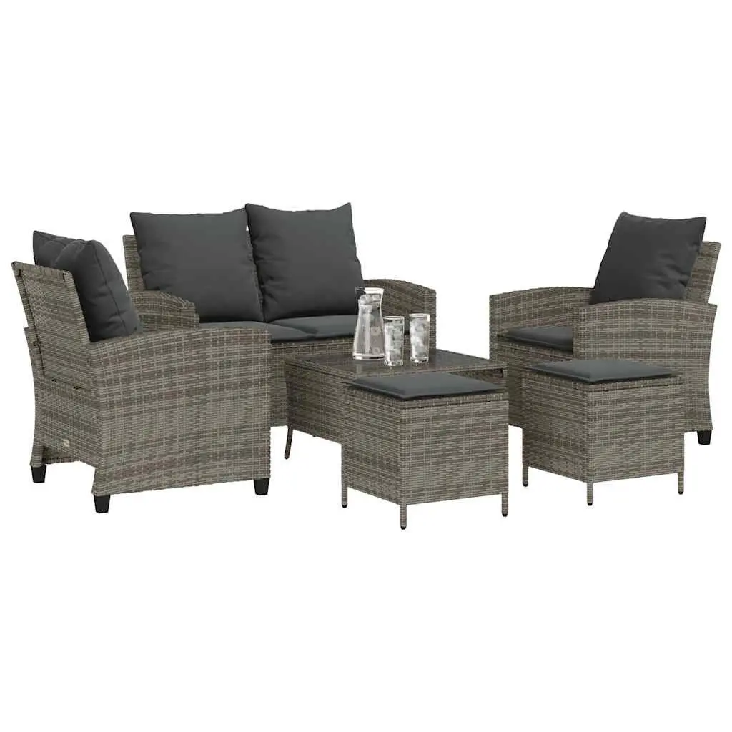 Garden Sofa Set PE Rattan 6 Piece Grey Outdoor Furniture
