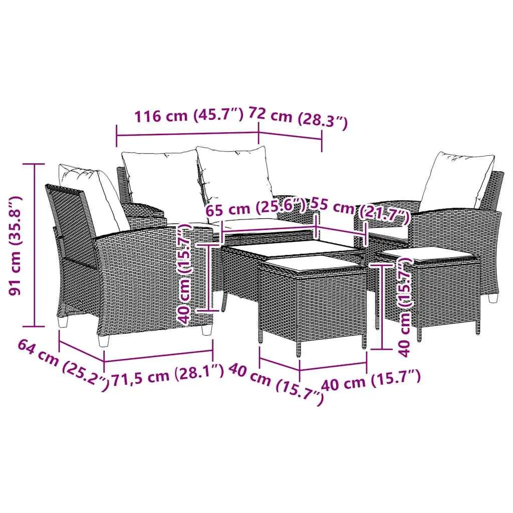 Garden Sofa Set PE Rattan 6 Piece Grey Outdoor Furniture