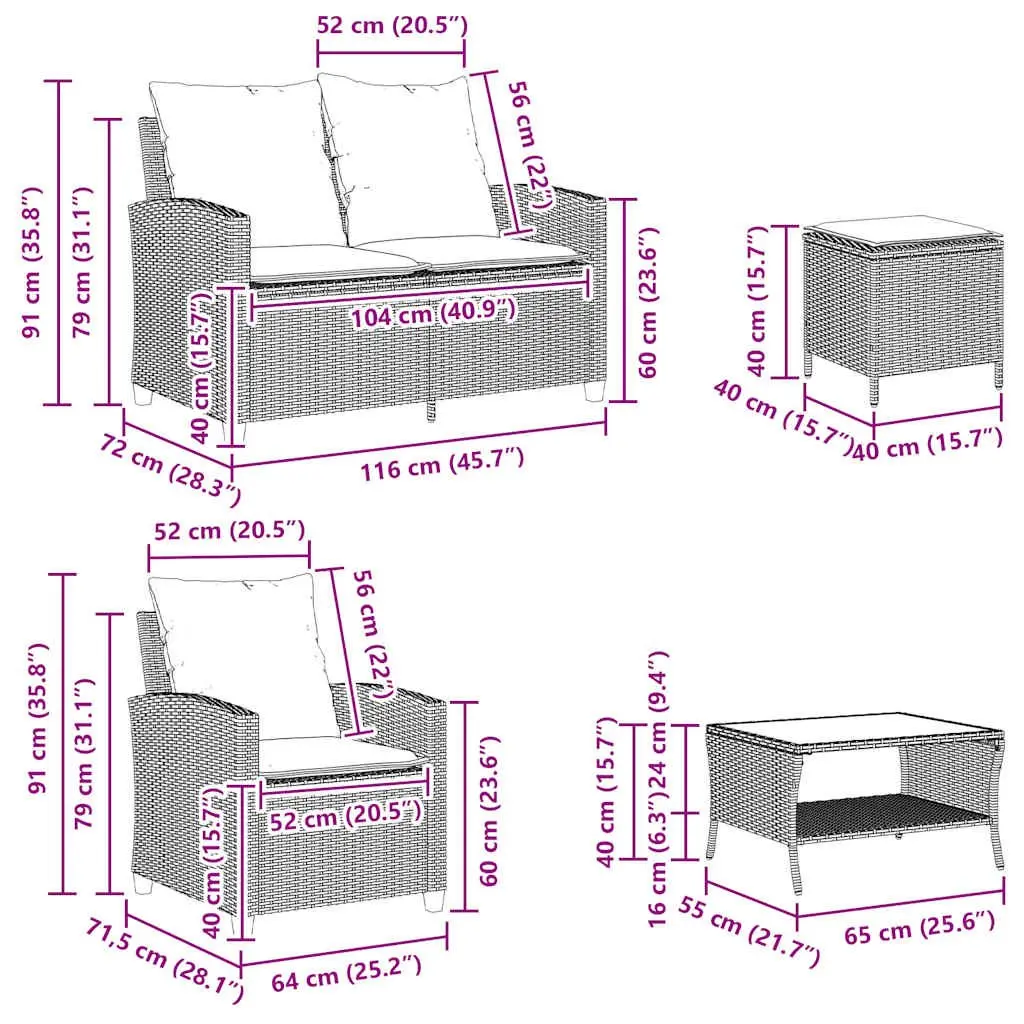 Garden Sofa Set PE Rattan 6 Piece Grey Outdoor Furniture
