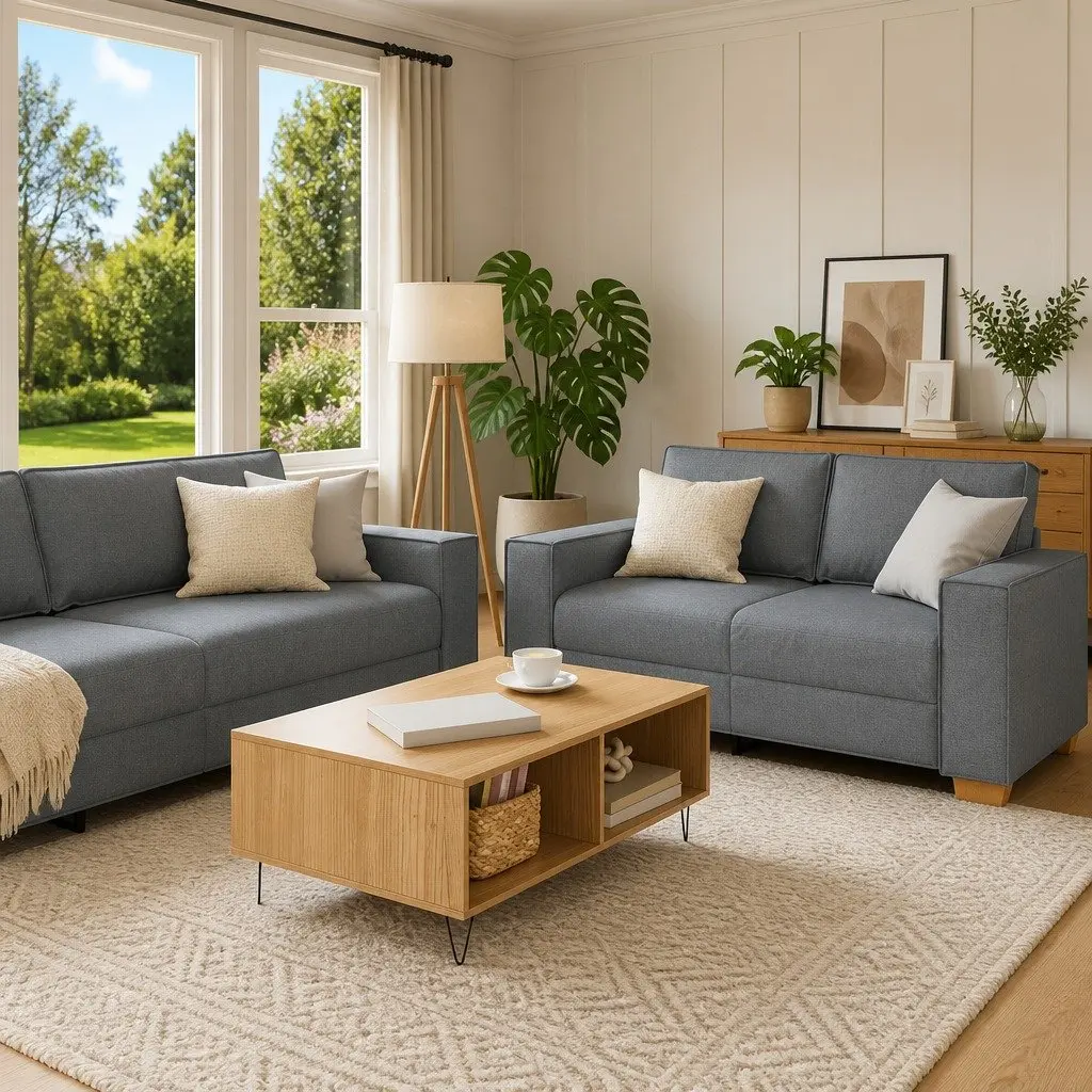 Light Grey Linen-Blend Sofa Set with Sturdy Build