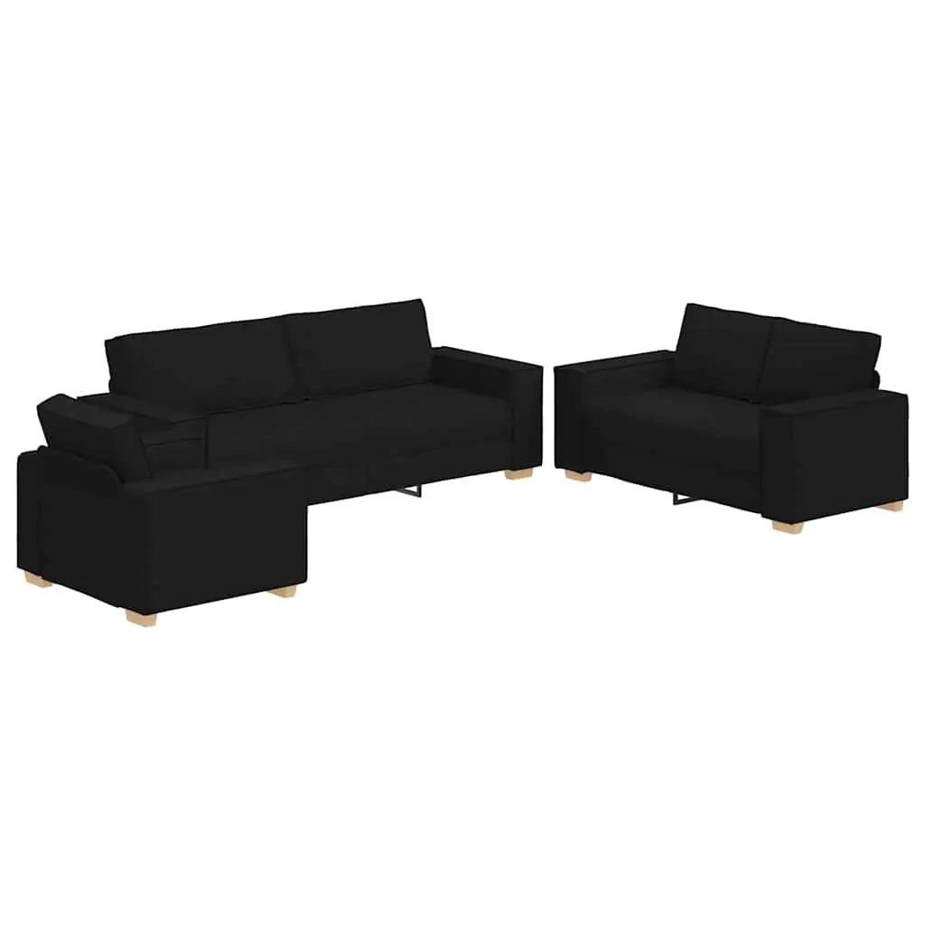 3 Piece Black Sofa Set in Linen-Blend Fabric