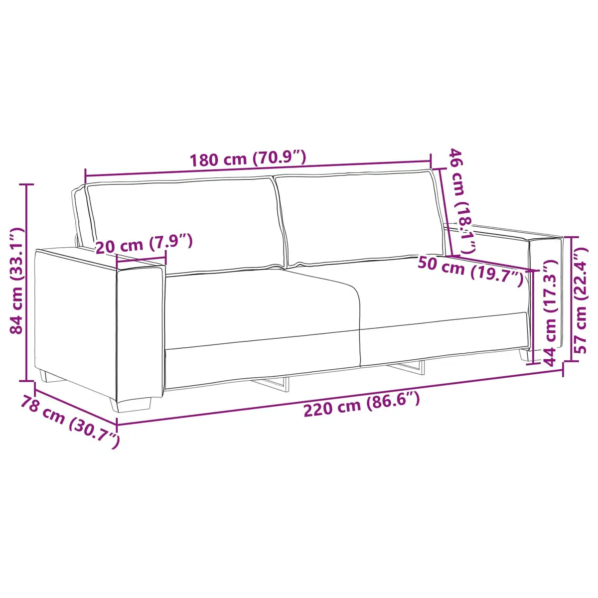 3 Piece Black Sofa Set in Linen-Blend Fabric