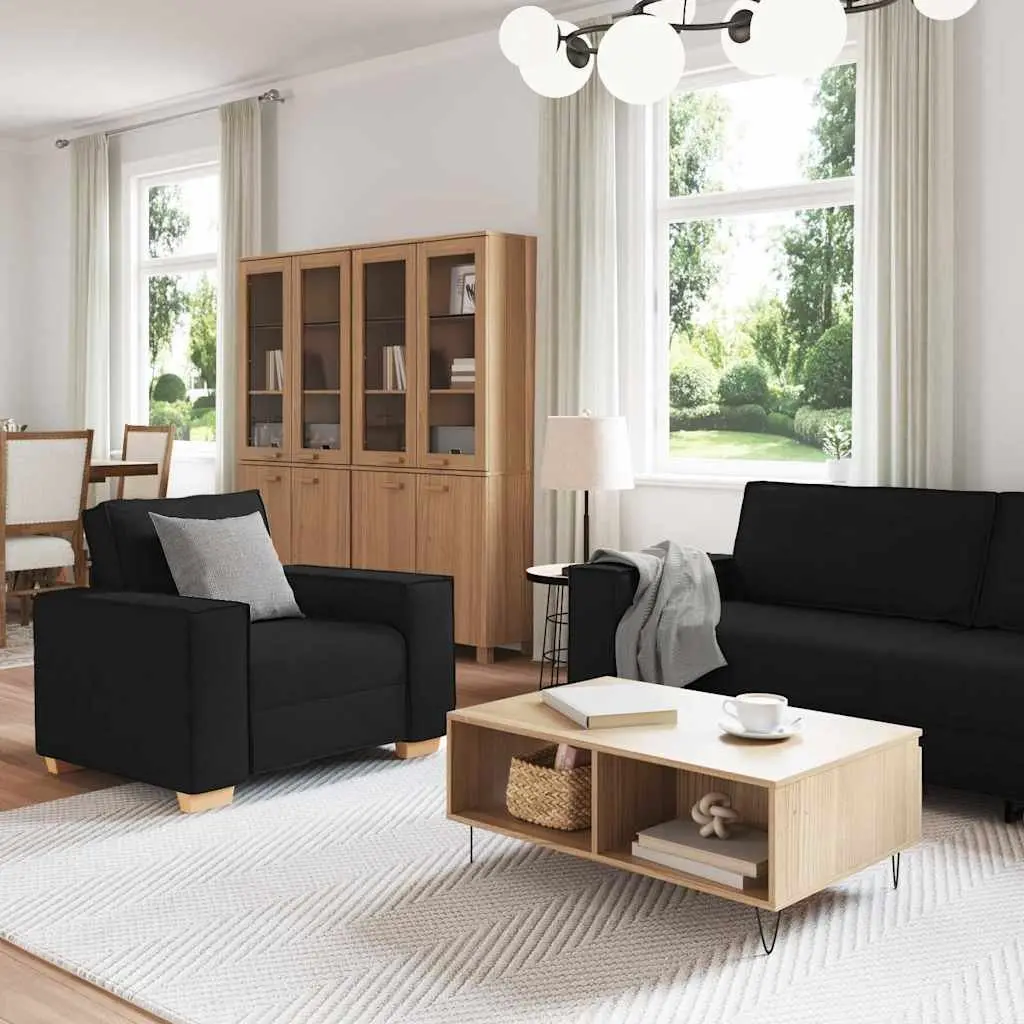 3 Piece Black Sofa Set in Linen-Blend Fabric