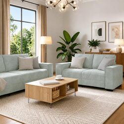 Three-Piece Grey Linen-Blend Sofa Set for Modern Living Rooms