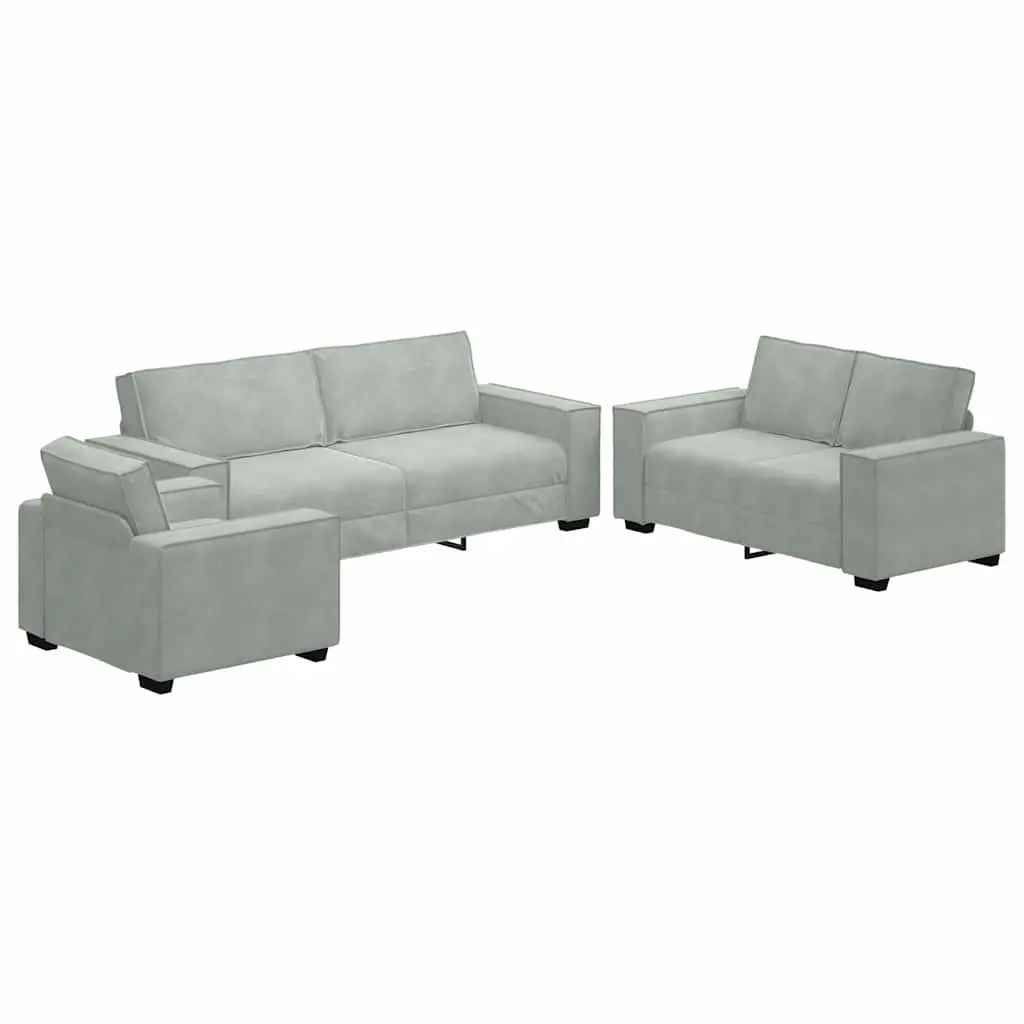 3 Piece Sofa Set Linen-Blend Light Grey Living Room Furniture Armchairs Two-Seater Three-Seater