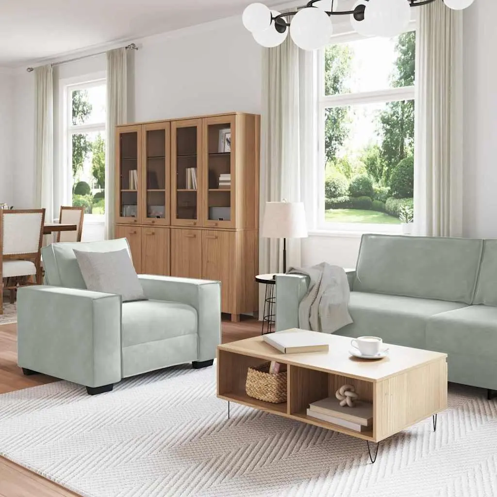 3 Piece Sofa Set Linen-Blend Light Grey Living Room Furniture Armchairs Two-Seater Three-Seater