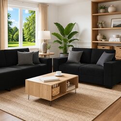 Premium Black Velvet 3 Piece Sofa Set for Comfort and Support