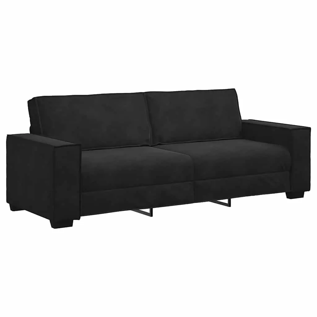 3 Piece Sofa Set Polyester Fabric Black Velvet Upholstered
