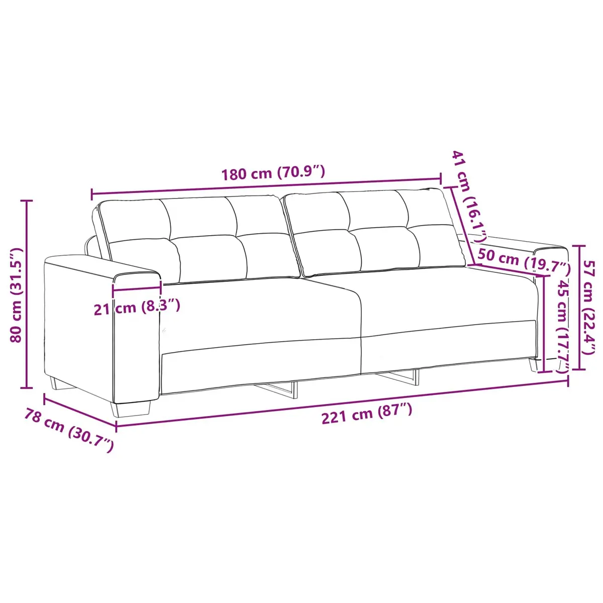 Modular 3-Piece Sofa Set in Dark Grey