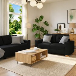 Durable Modern 3-Piece Black Sofa Set with Armrests