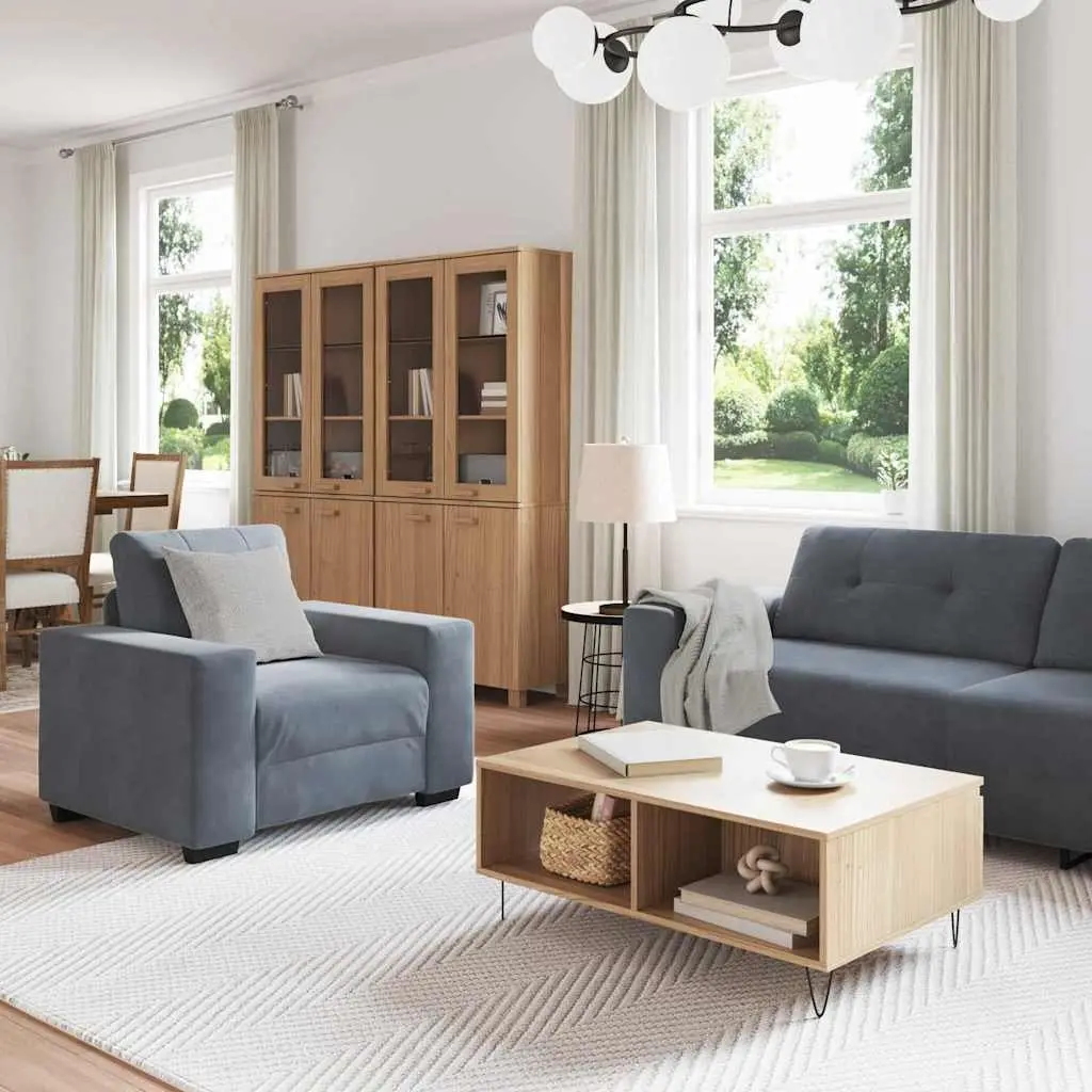 3 Piece Sofa Set Velvet Grey Armchair 2 Seater 3 Seater Modern