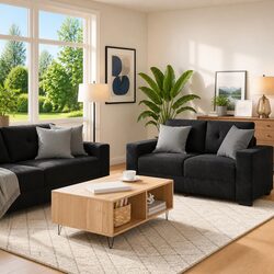 3-Piece Velvet Sofa Set with Armchair and Sofas in Black