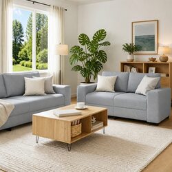 Grey Fabric Lounge Suite 3 Piece Sofa Set for Living Rooms