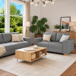 Durable 2 Piece Sofa Set in Grey Fabric for Comfort