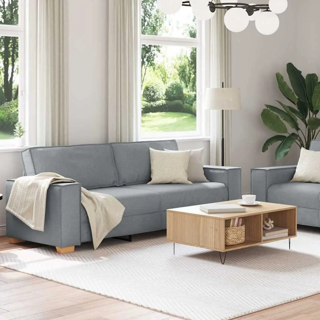 Sofa Set Polyester Fabric 2 Piece Light Grey