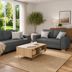 Stylish Grey Sofa Set with Cushions for Living Rooms