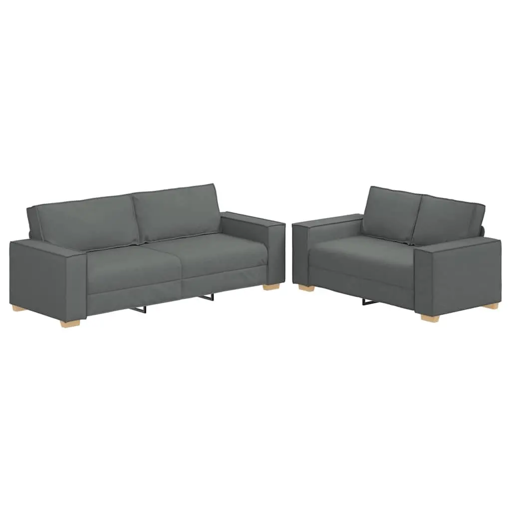 Sofa Set Polyester Fabric 2 Piece Grey Wood and Metal Frame