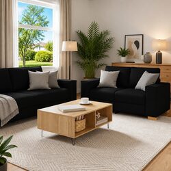 Durable 2 Piece Sofa Set with Cushions in Black