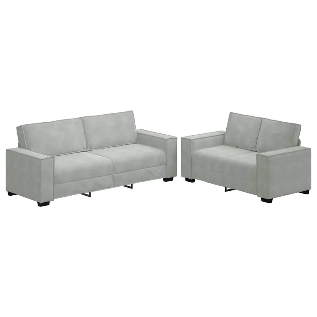 2 Piece Sofa Set Grey Velvet Lounge Suite Living Room Furniture Cushions