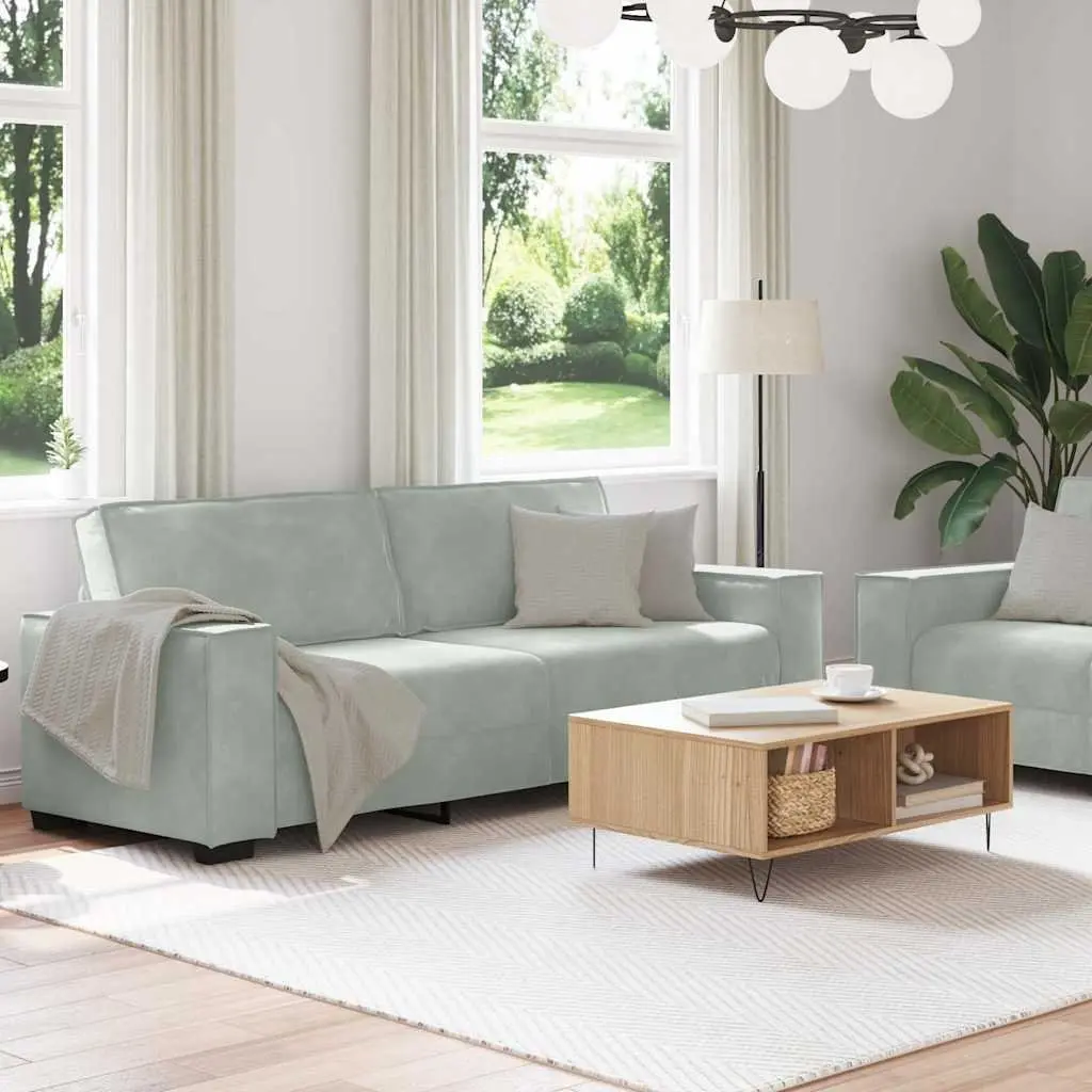 2 Piece Sofa Set Grey Velvet Lounge Suite Living Room Furniture Cushions