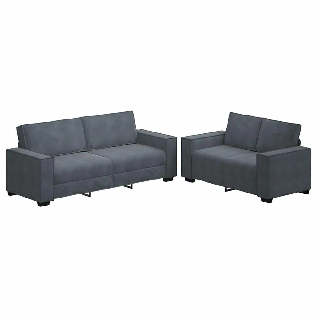 Sofa Set Velvet Grey 2 Piece Lounge Suite Furniture